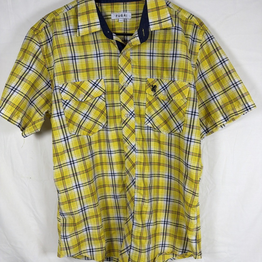 Fusai Yellow Red Blue Men's Buttoned Down Short Sleeve Top